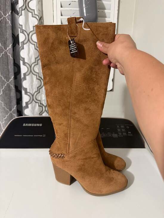 Ana Lendy Shoes - Ana Lendy Brown Faux Suede Knee High Heeled Boots Size 7.5M